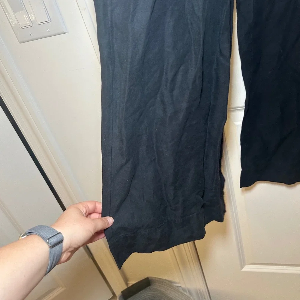 Club Monaco Black Silk Linen Cotton Button Front Wide Leg Jumpsuit Size 0 classy